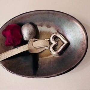 Brighton Silver Heart Purse Charm with Ivory Leather Strap